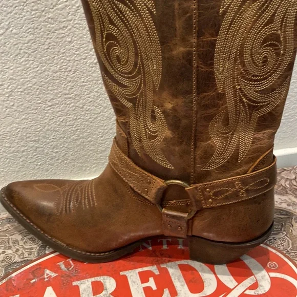 NWT Laredo Diamanté Cowboy Leather Boots Tan - Picture 9 of 10